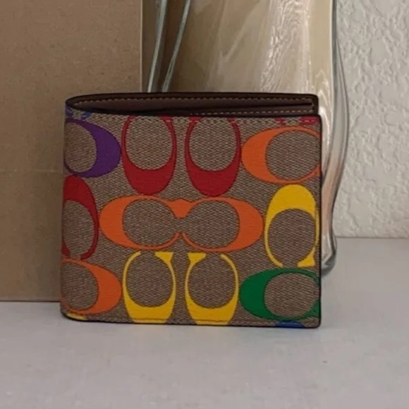 Coach Men's 3 In 1 Compact ID Wallet in Rainbow Signature & Leather - Picture 8 of 11